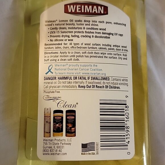 Weiman Lemon Oil, Furniture Wood Polish with UVX-15 Sunscreen 16 Oz SEALED - Picture 5 of 10